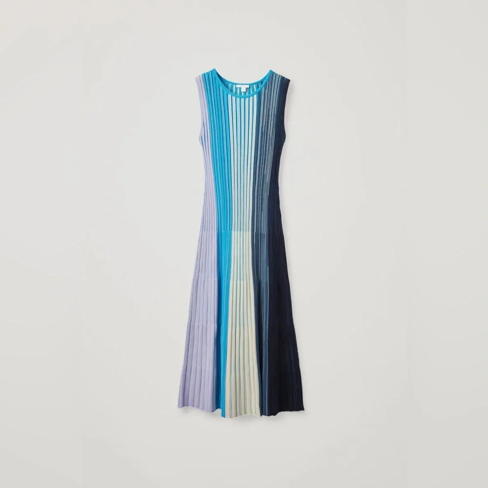 COS Blue, Purple, and Tan Pleated Maxi Skirt - Picture 9 of 9